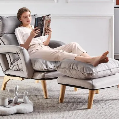 BOXED HINA GREYRECLINING READING CHAIR FUNCTIONAL ARMCHAIR WITH OTTOMAN