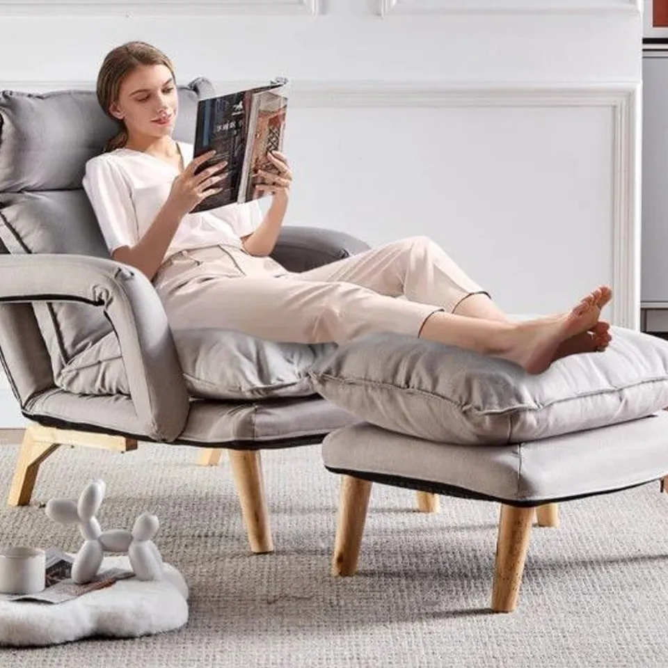 BOXED HINA GREYRECLINING READING CHAIR FUNCTIONAL ARMCHAIR WITH OTTOMAN