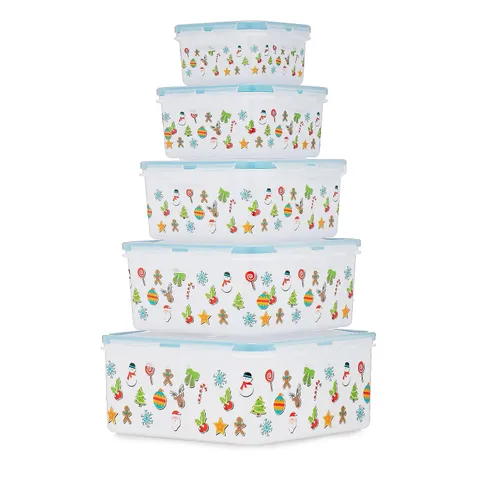 COOK'S ESSENTIALS SET OF 5 CHRISTMAS FOOD STORAGE BOXES