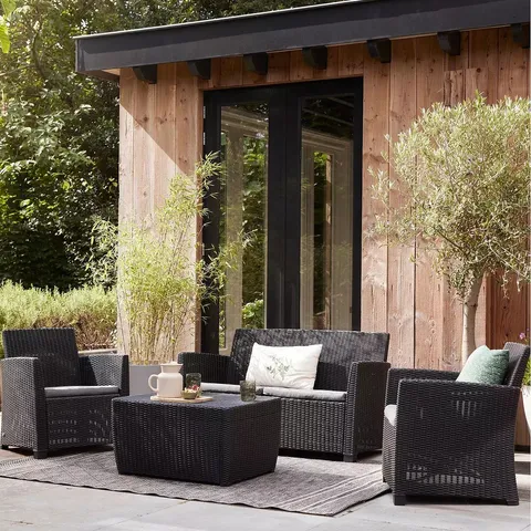 BOXED KETER MIA 4 SEATER LOUNGE SET, WITH STORAGE TABLE - GRAPHITE