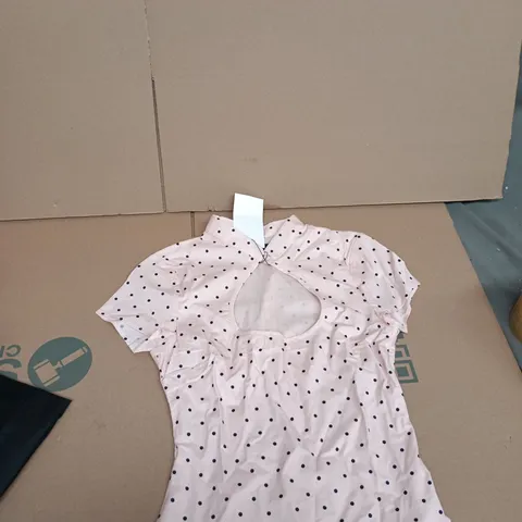 ZARA PINK POLKA DOT TOP WITH KEYHOLE NECK, UK 24 (XS)