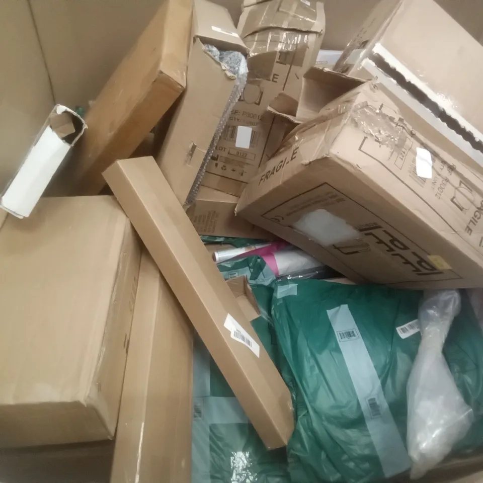 PALLET OF ASSORTED ITEMS INCLUDING SONGMICS VELVET HANGER, LED CEILING LAMP, RETRACTABLE SAFETY GATE, KMINA PADDED BATHTUB GRAB RAIL, WORLD MAP POSTER, TOILET RISER WITH HANDLES 