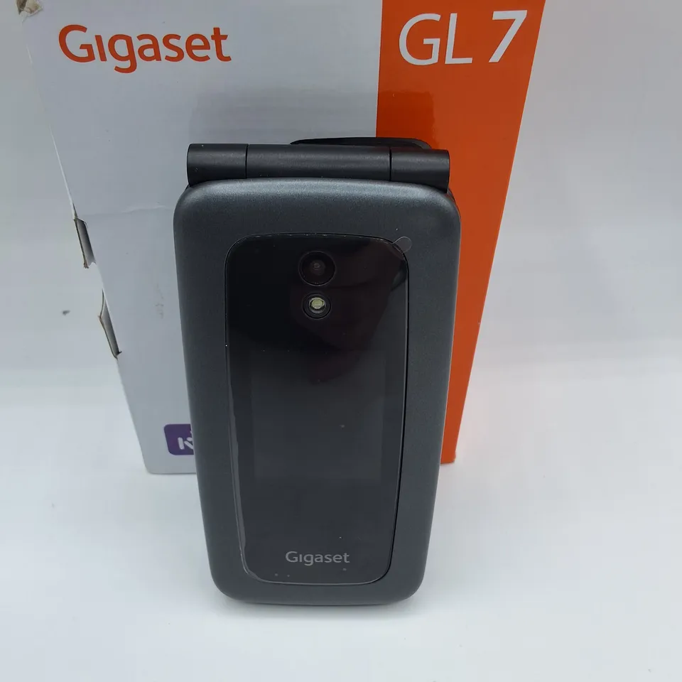 BOXED GIGASET GL 7 FLIP PHONE IN TITANIUM GREY