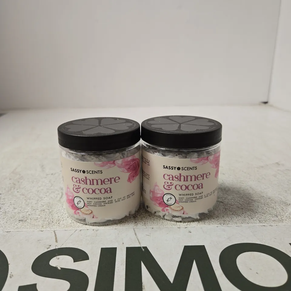 SASSY SCENTS CASHMERE & COCOA WHIPPED SOAP – 2 X JARS