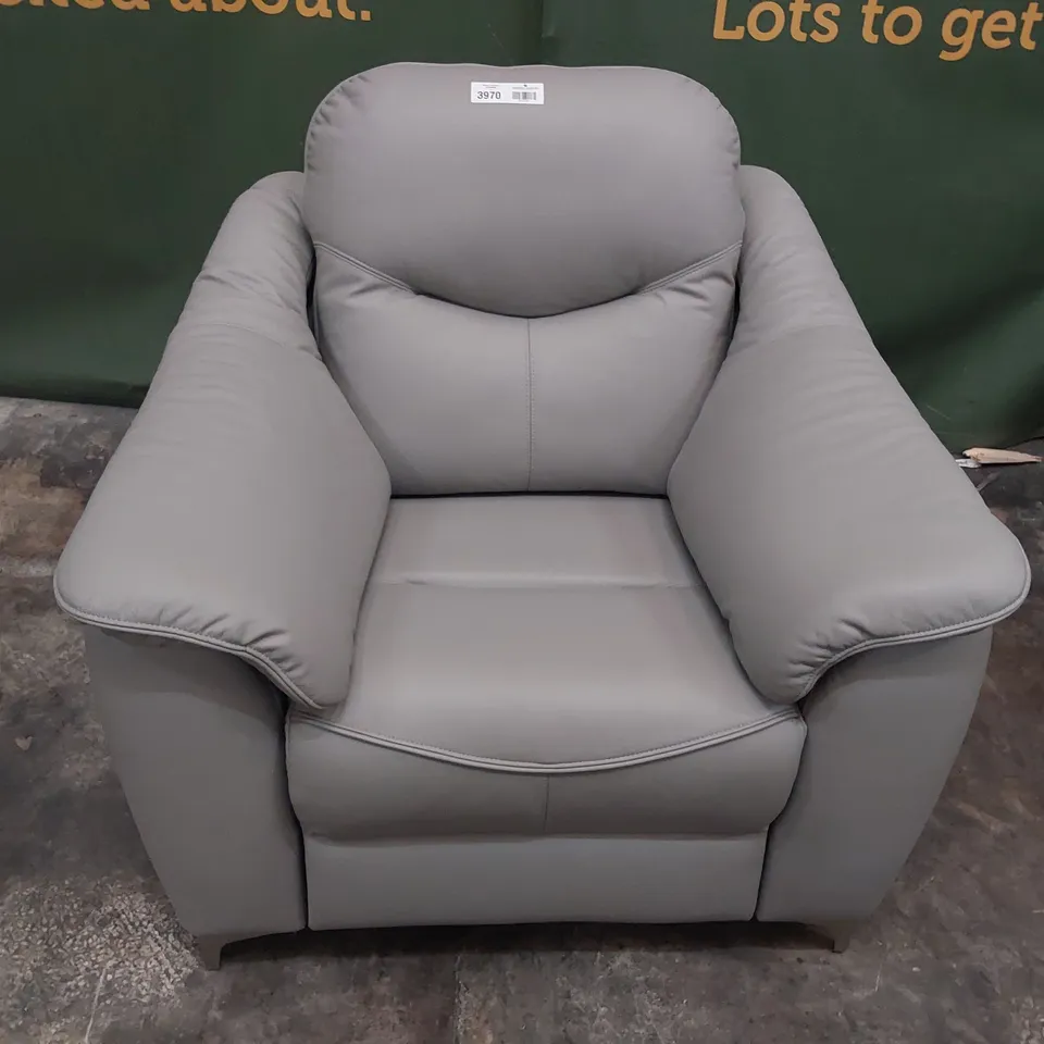 QUALITY BRITISH DESIGNER G PLAN JACKSON EASY CHAIR CAMBRIDGE GREY LEATHER 