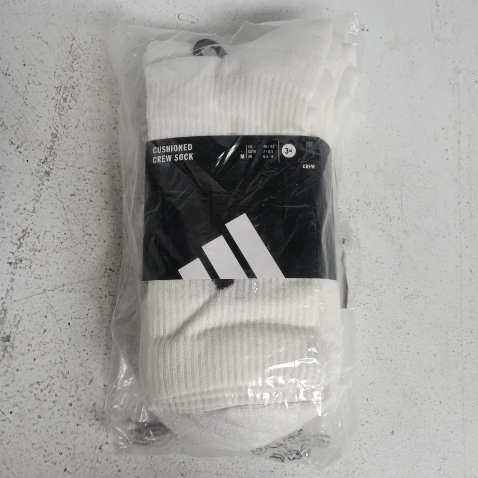 BAGGED ADIDAS CUSHIONED CREW SOCKS 3 PACK - UK 6.5-8
