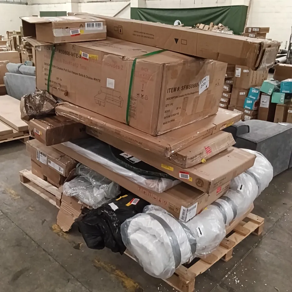 PALLET OF ASSORTED, INCOMPLETE FURNITURE PARTS AND PIECES 