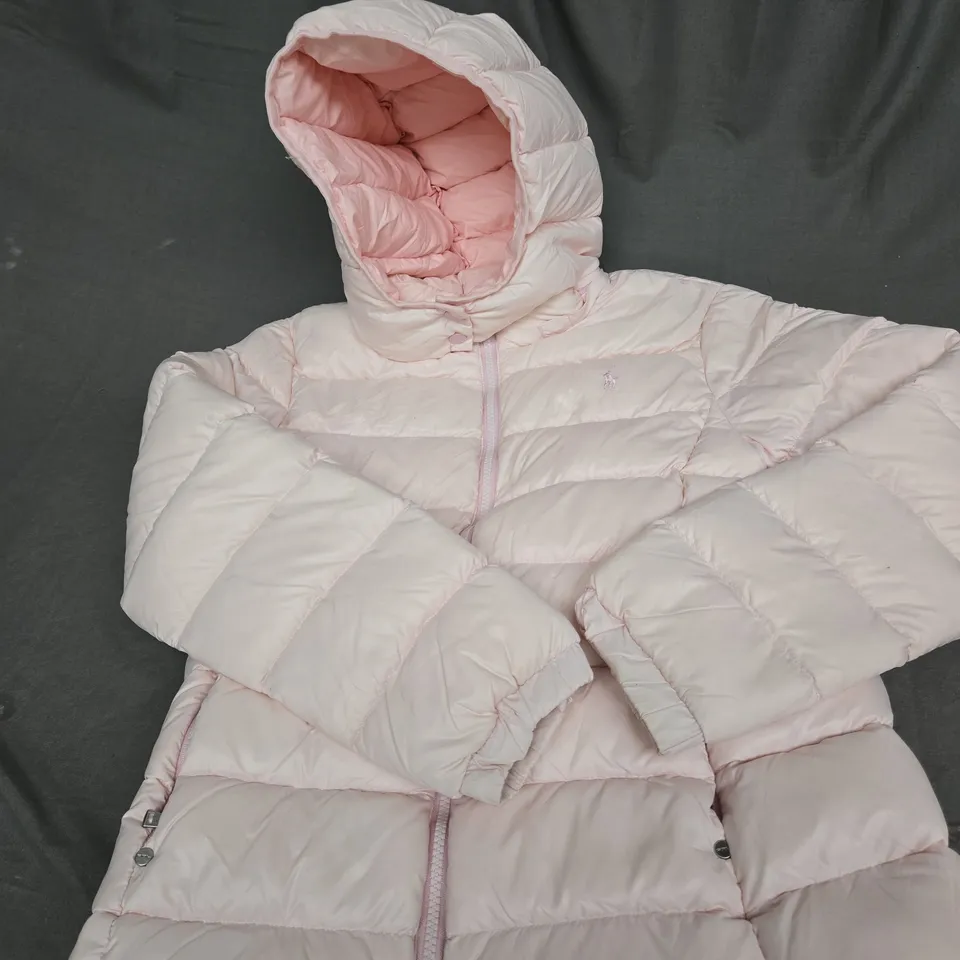 GIRLS PINK PADDED RALPH LAUREN FULL ZIP COAT SIZE 12/14 YEARS