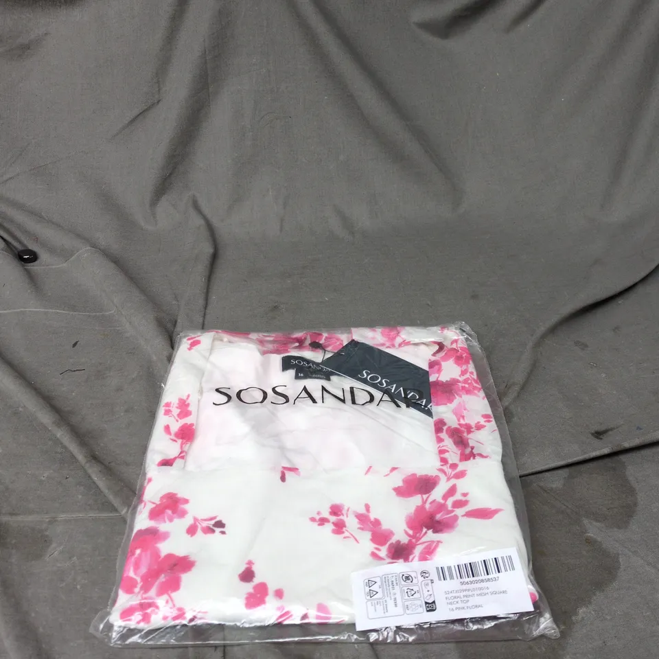 SOSANDAR FLORAL PRINT MESH SQUARE NECK TOP SIZE 16 BAGGED