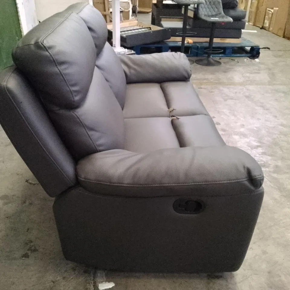 QUALITY DESIGNER MANUAL RECLINER 2 SEATER SOFA - DARK GREY LEATHER 