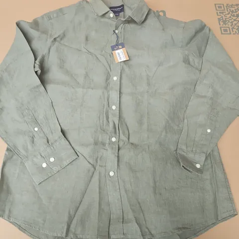CHARLES TYRWHITT OLIVE GREEN PURE LINEN CLASSIC FIT SHIRT - XL