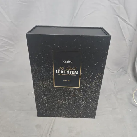 BOXED KIMBIE HOME 24K GOLD LEAF STEM CHAMPAGNE GLASSES GIFT SET