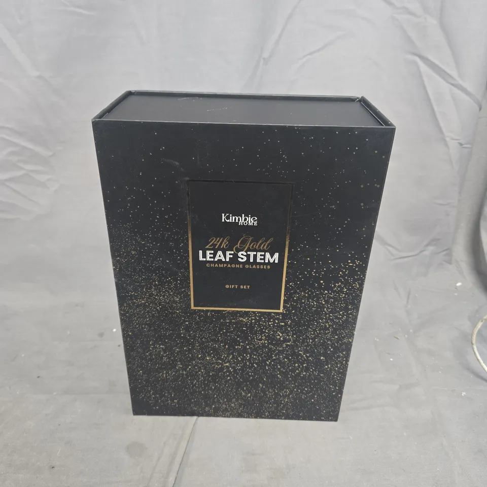 BOXED KIMBIE HOME 24K GOLD LEAF STEM CHAMPAGNE GLASSES GIFT SET
