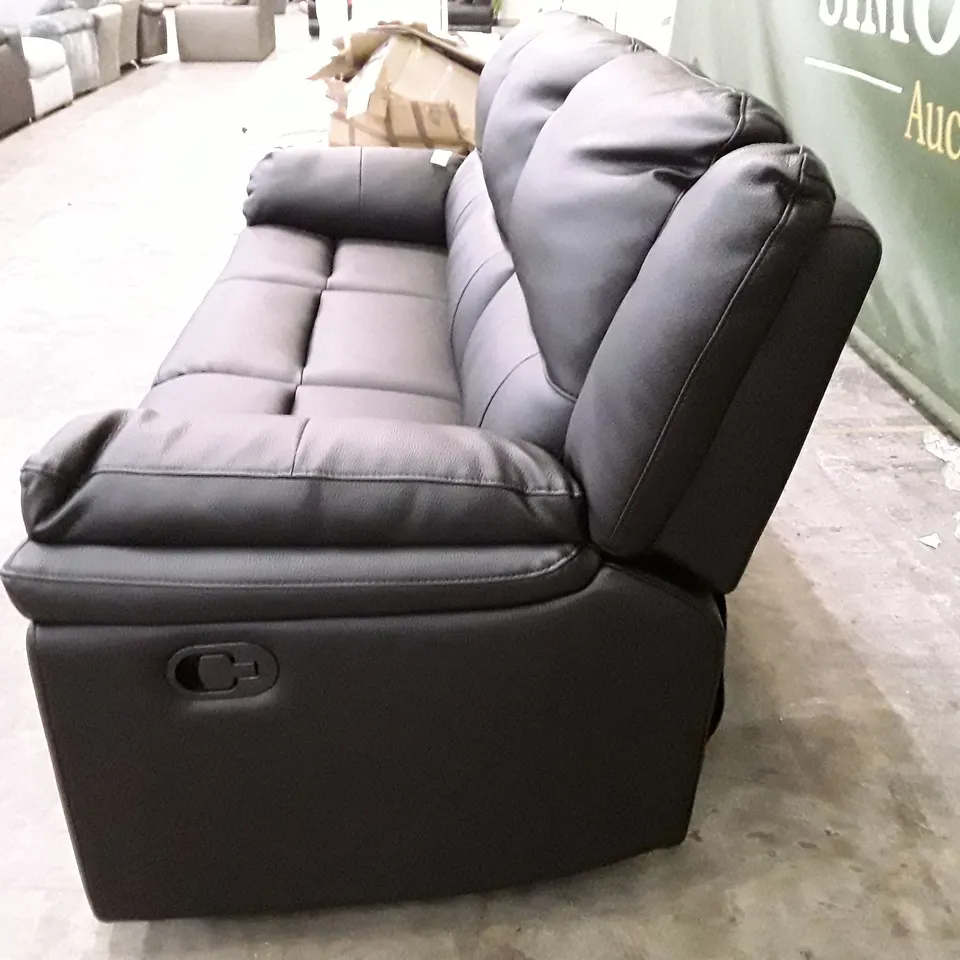 DESIGNER ALBION 3 SEATER MANUAL RECLINER SOFA - BLACK LEATHER