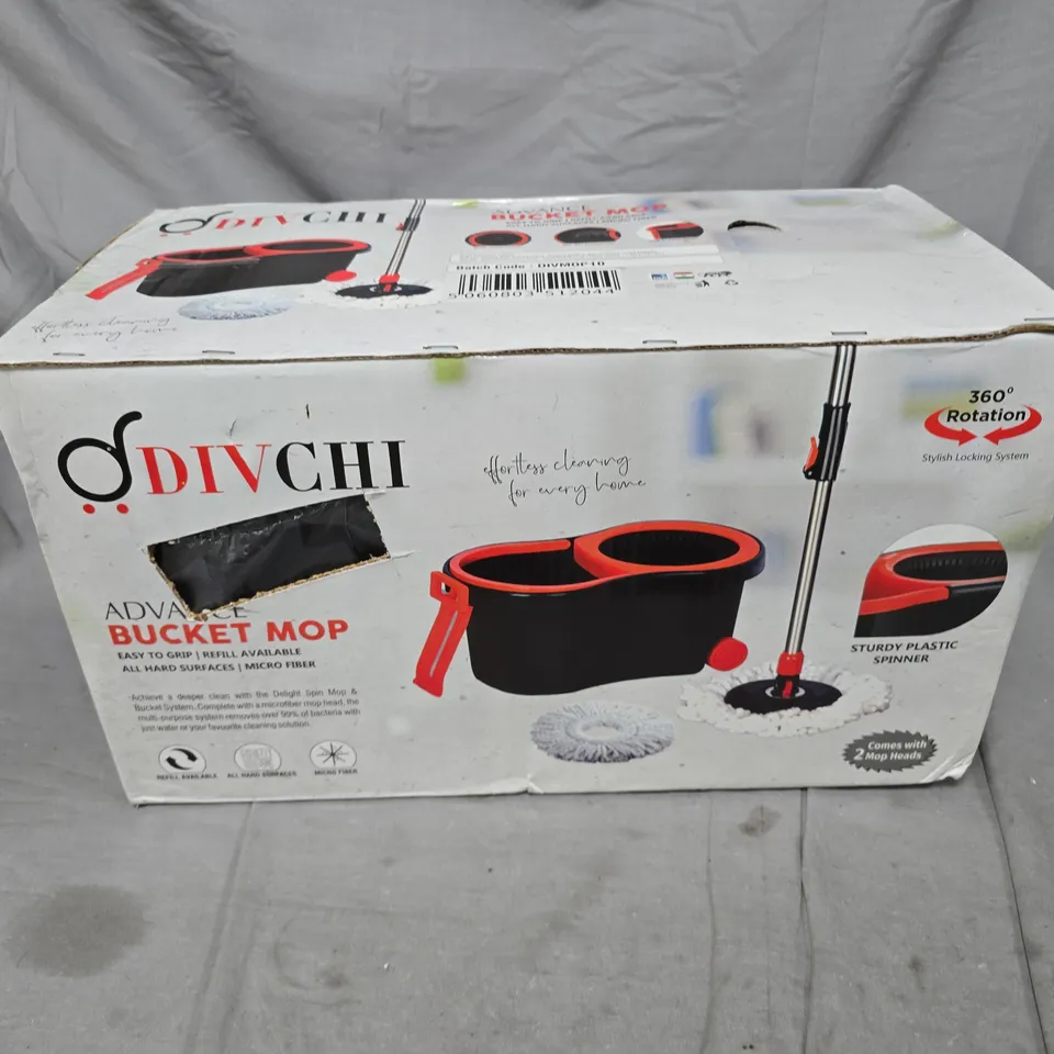 BUCKET MOP WITH SPIN BUCKET – BOXED (2 MOP HEADS)