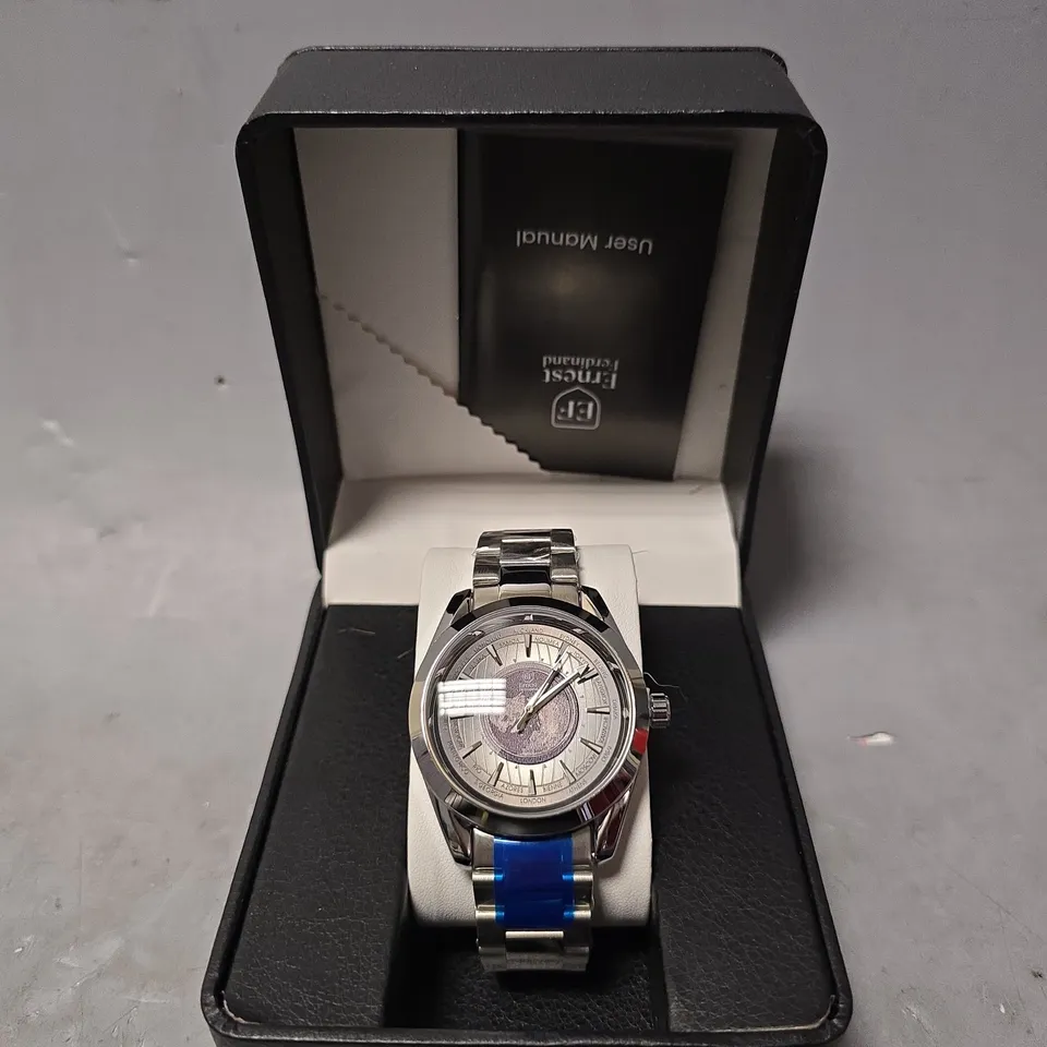 ERNEST FERDINAND WATCH – GLOBAL DIAL – STAINLESS STEEL STRAP – 3ATM WATER RESISTANT - GIFT BOX