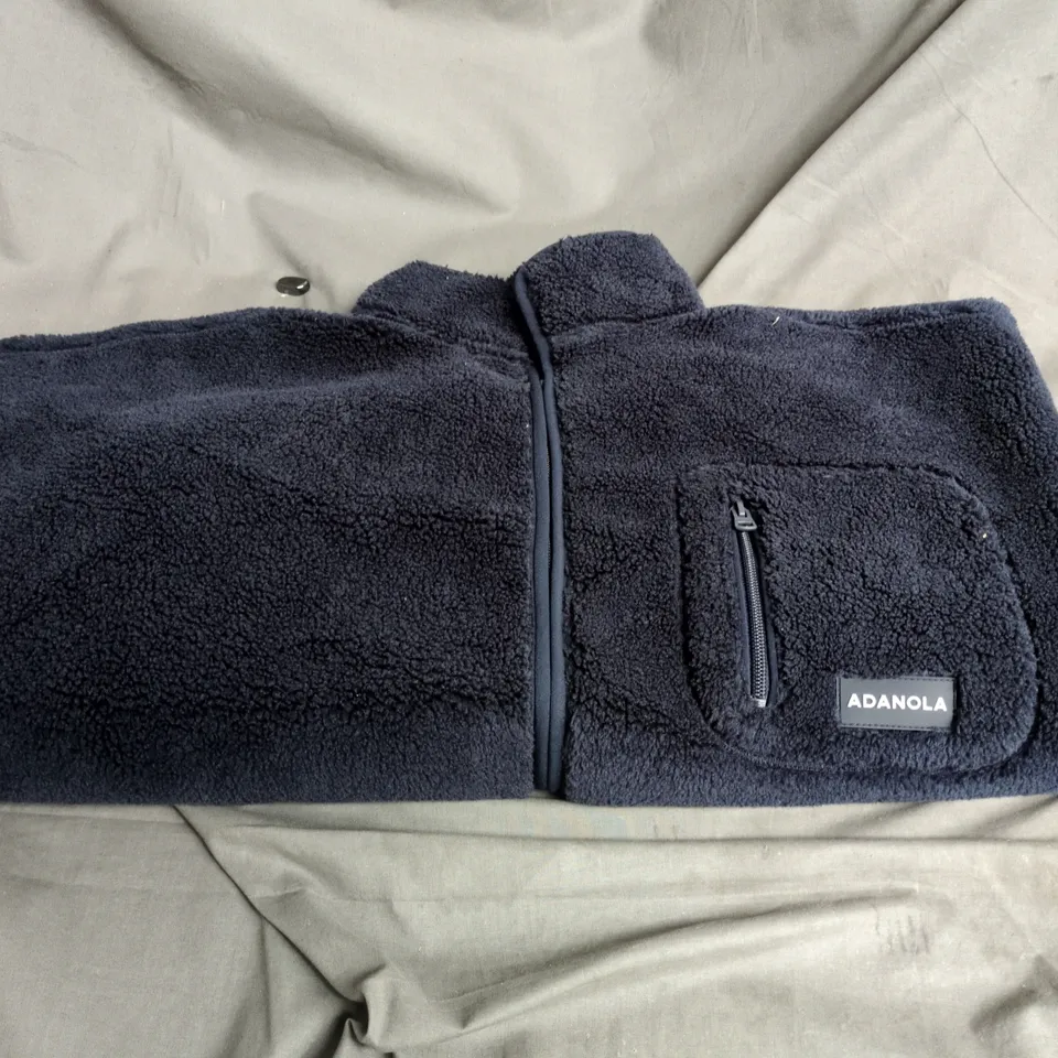 ADANOLA NAVY BLUE FLEECE ZIP-THROUGH JACKET – OVERSIZED, SIZE M