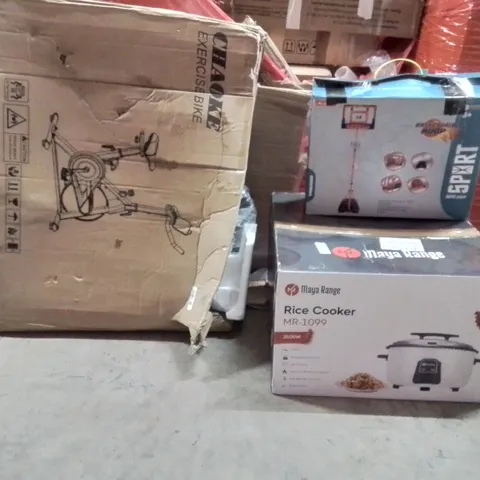 PALLET OF ASSORTED HOUSEHOLD GOODS AND PRODUCTS TO INCLUDE;EXERCISE BIKE,RICE COOKER,BASKETBALL HOOP