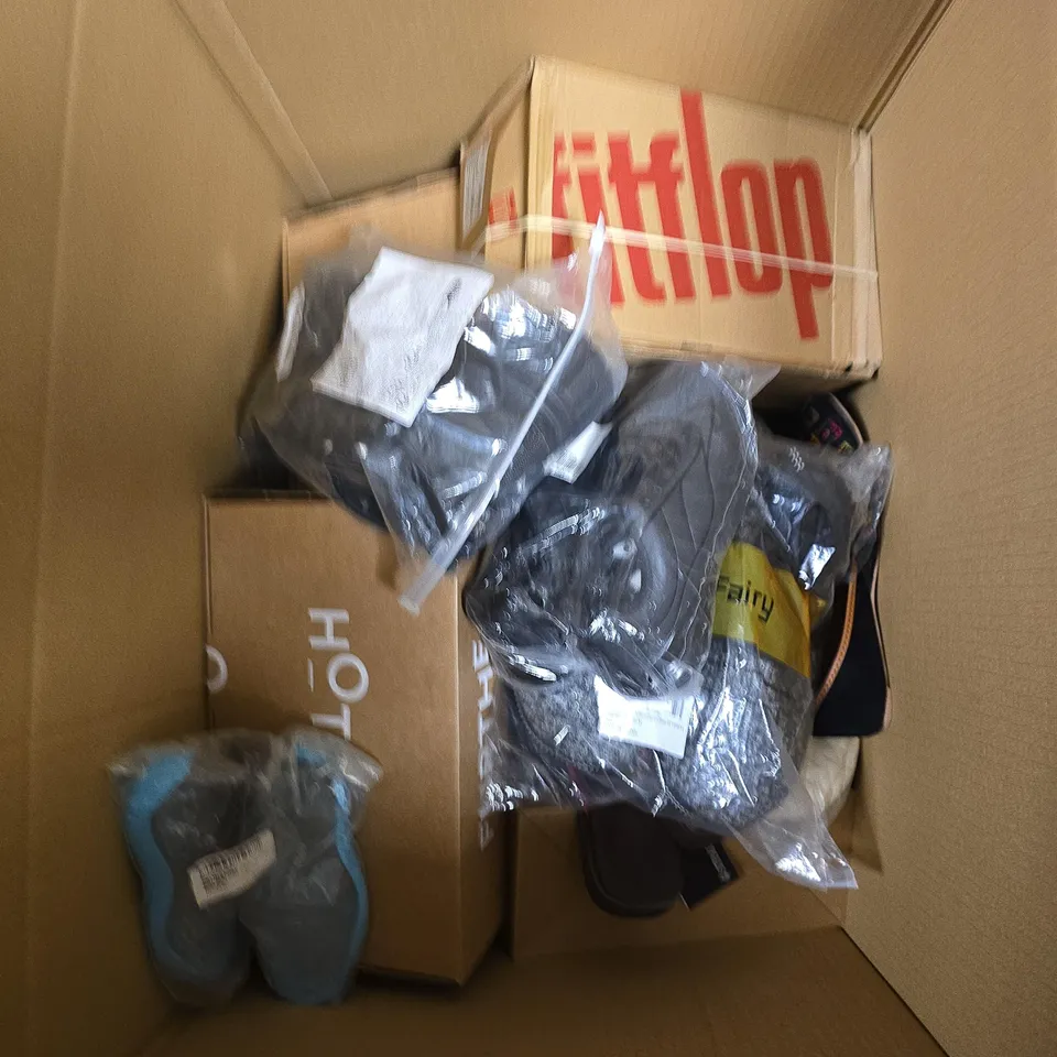 BOX OF APPROXIMATELY 12 PAIRS OF ASSORTED SHOES IN VARIOUS COLOUR, STYLES AND SIZES