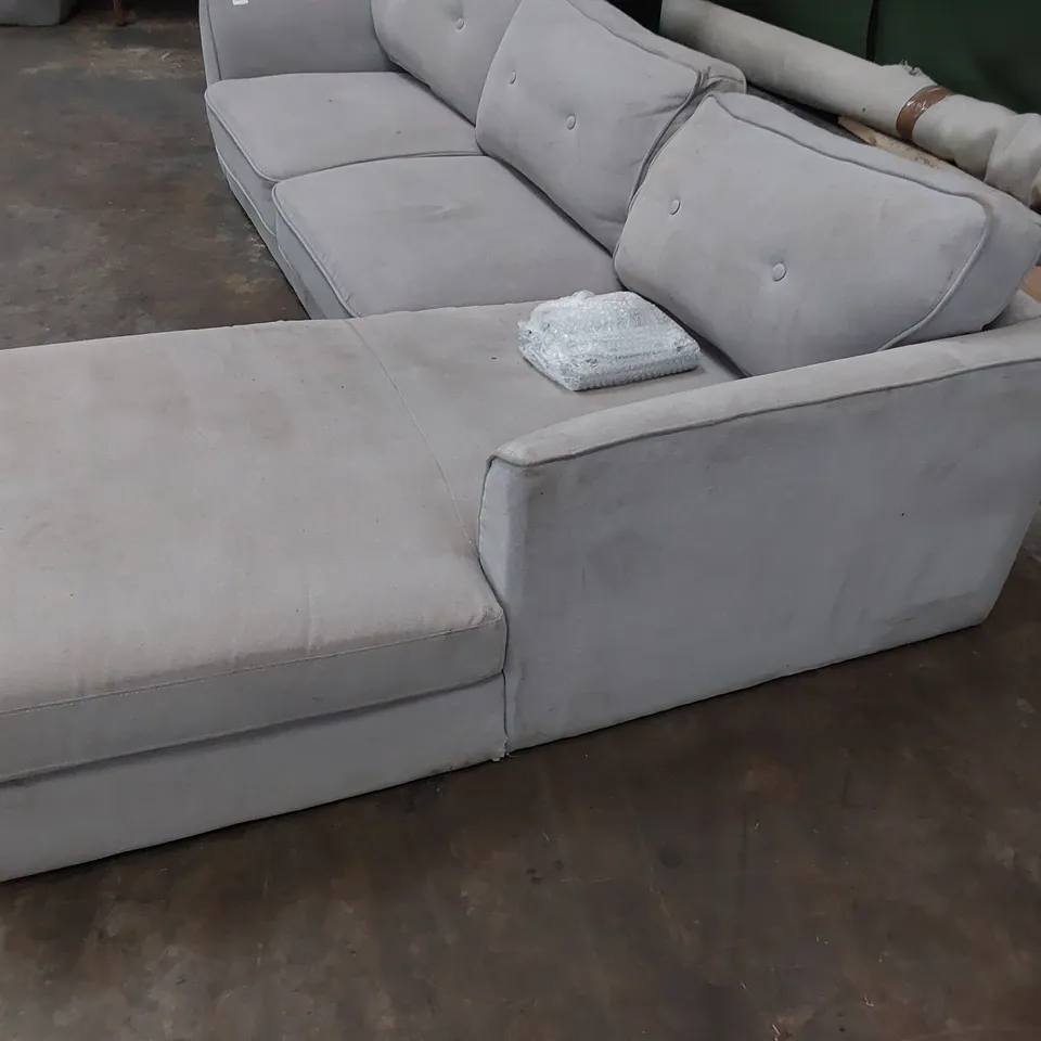 DESIGNER CHAISE SOFA LIGHT GREY FABRIC 