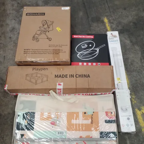 PALLET CONTAINING ASSORTED PRODUCTS INCLUDING STROLLER, PLAYPEN, BABY PLAY MAT & RETRACTABLE SAFETY GATE 