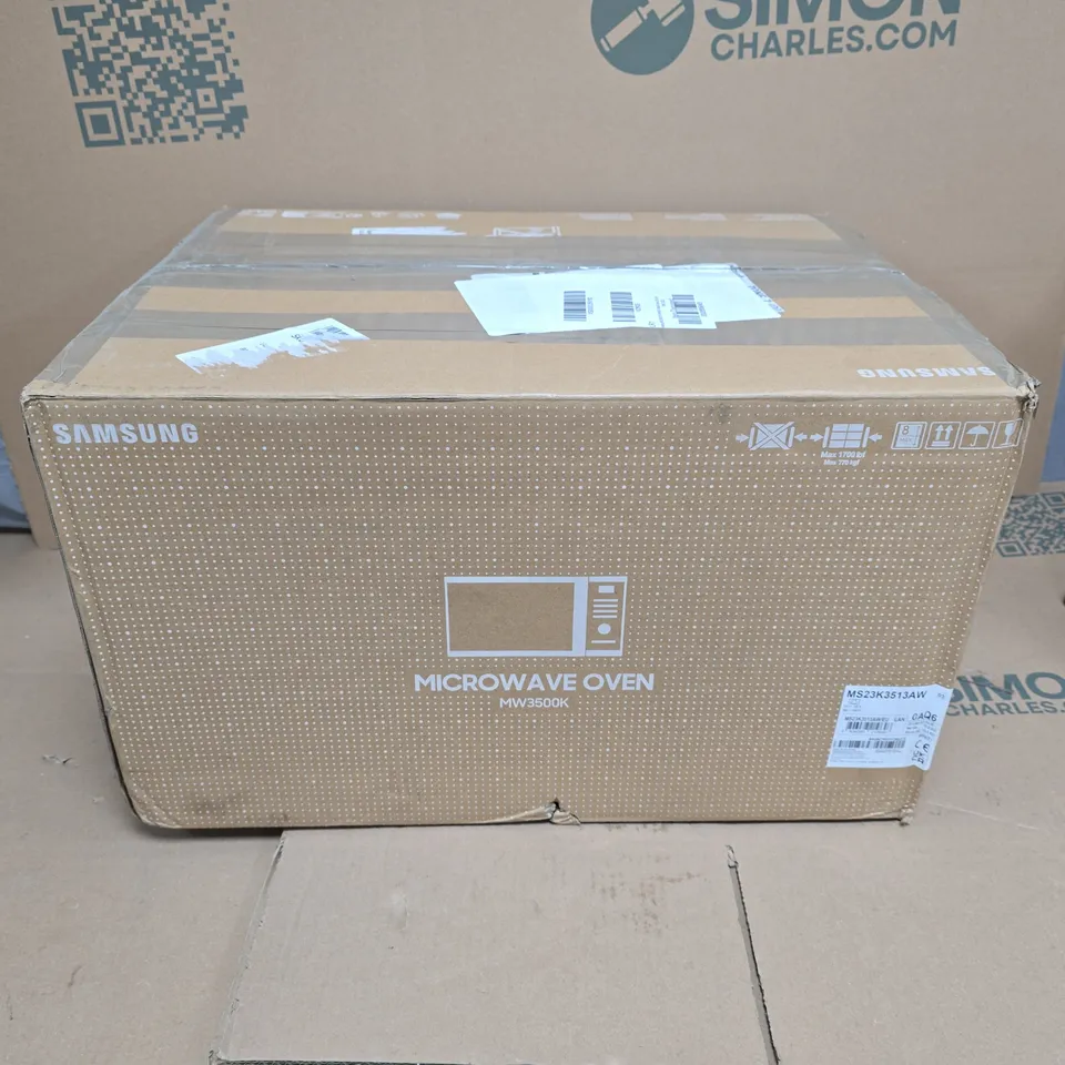 BOXED SAMSUNG MS23K3513AW/EU SOLO 23-LITRE MICROWAVE OVEN - WHITE - COLLECTION ONLY