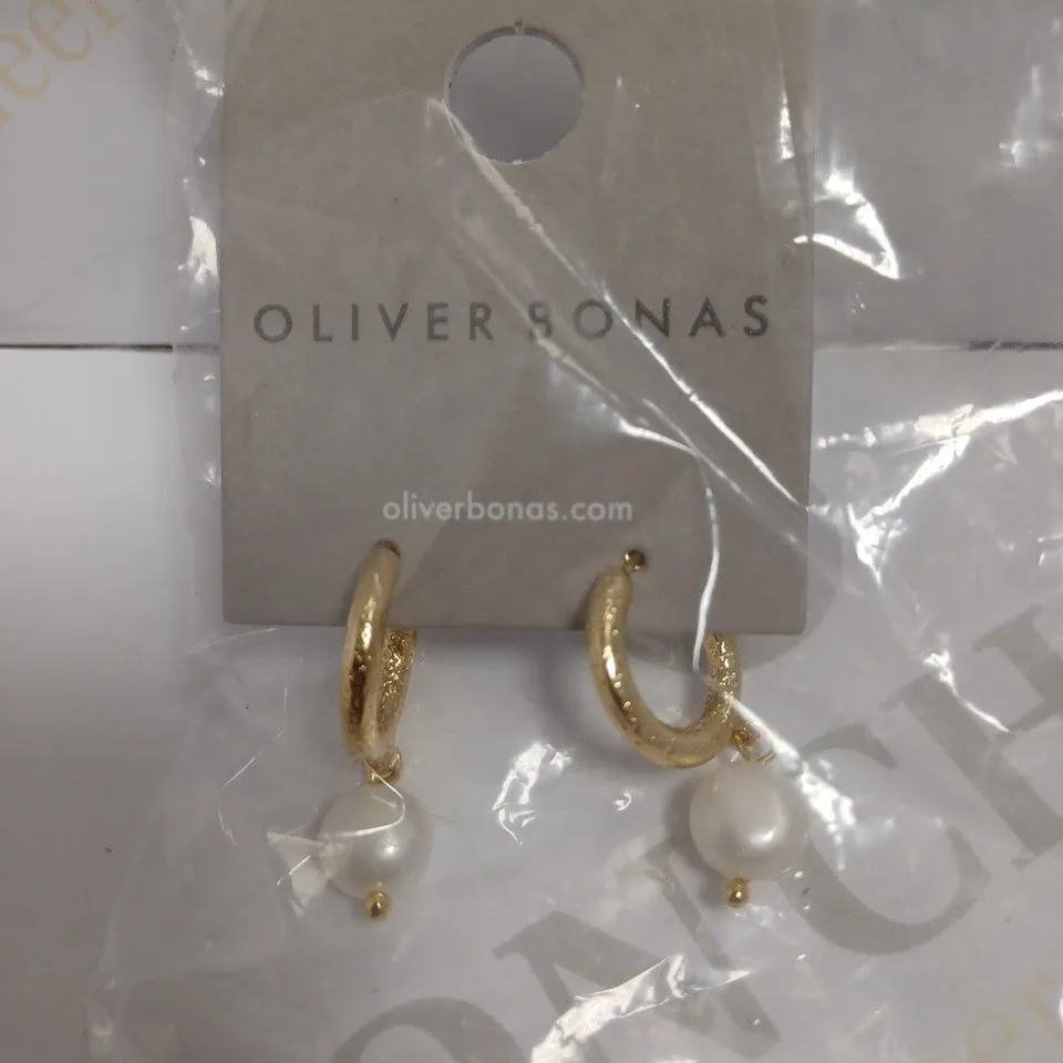 OLIVER BONAS GOLD EFFECT LOOP EARRINGS WITH MOTHER OF PEARL EFFECT DETAIL