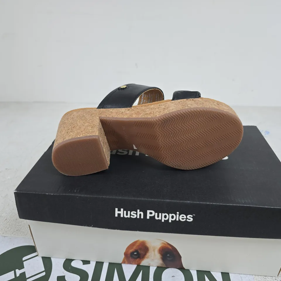 HUSH PUPPIES POPPY RUCHED BLACK LEATHER STRAP SANDALS UK 6 BOXED