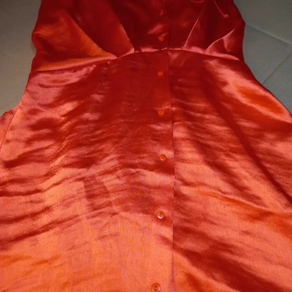 RIVER ISLAND VIBRANT ORANGE SATIN SHIRT DRESS - SIZE 14