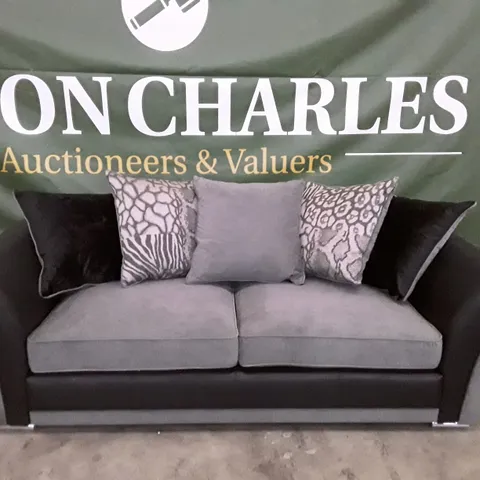 QUALITY DESIGNER HILTON 3 SEATER SOFA - GREY/BLACK FABRIC