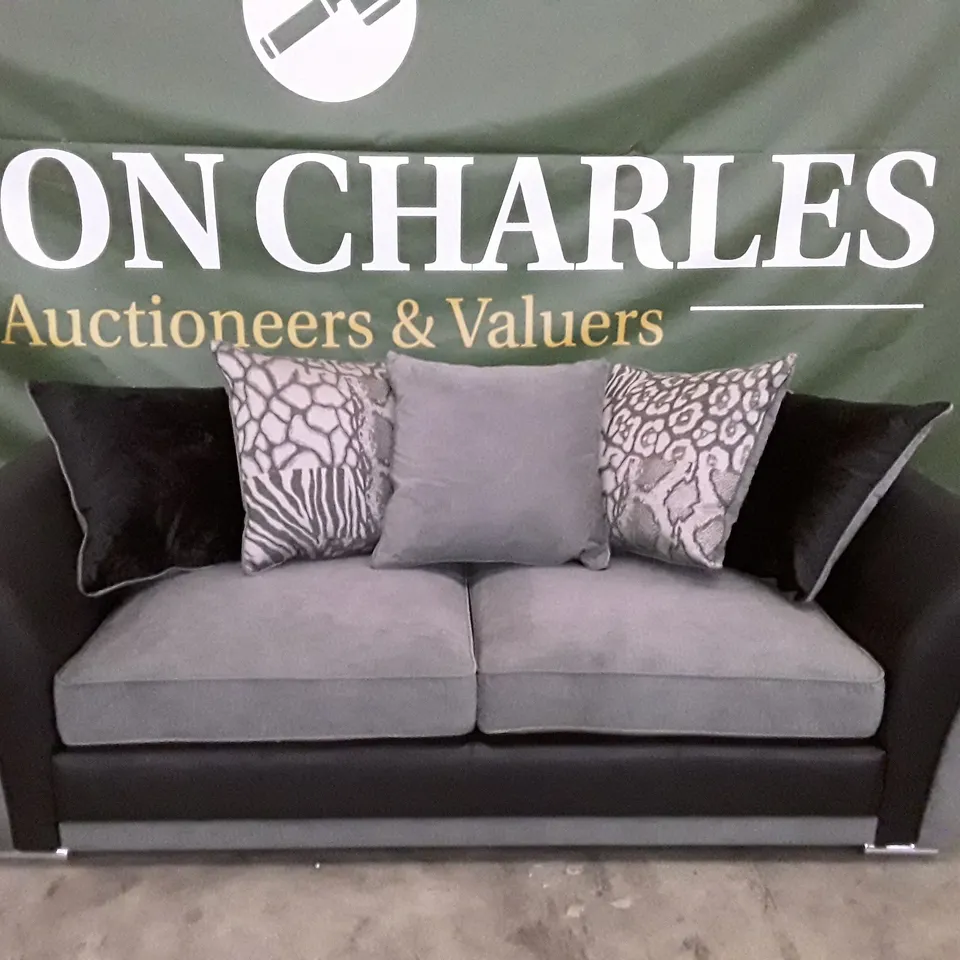 QUALITY DESIGNER HILTON 3 SEATER SOFA - GREY/BLACK FABRIC 