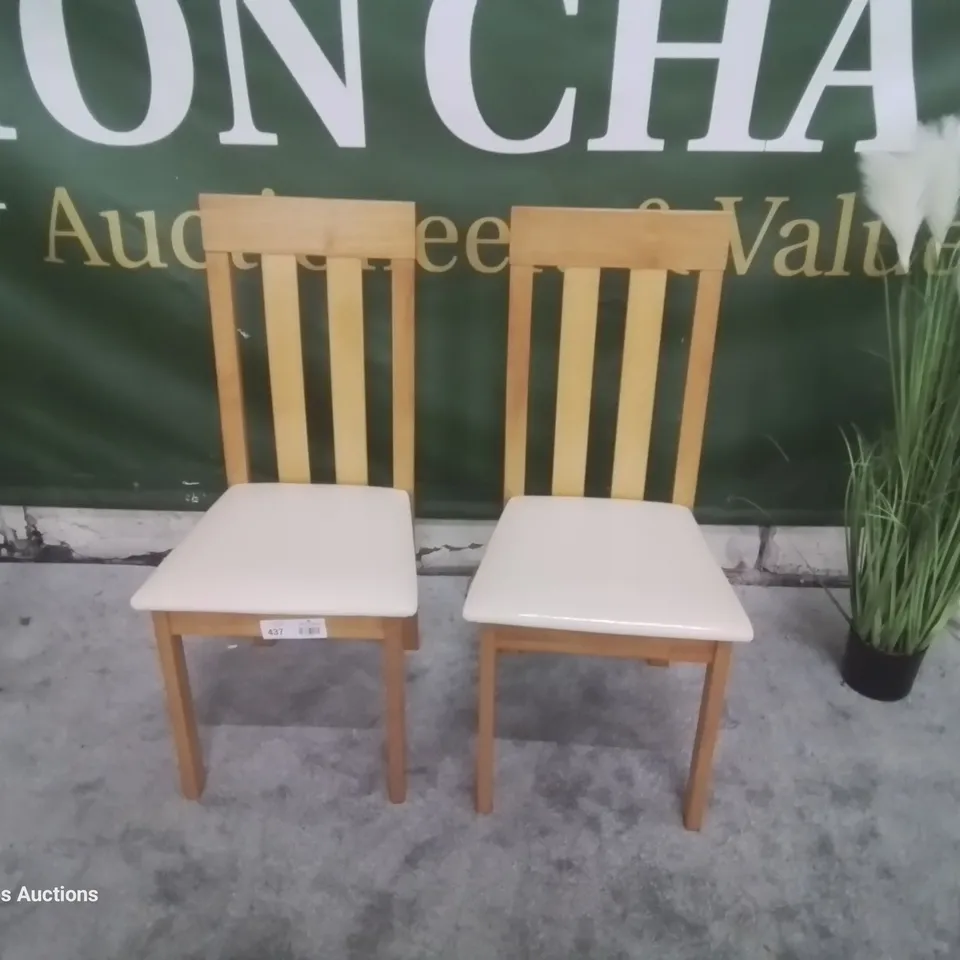 PAIR OXFORD OAK DINING CHAIRS IVORY SEAT PADS 
