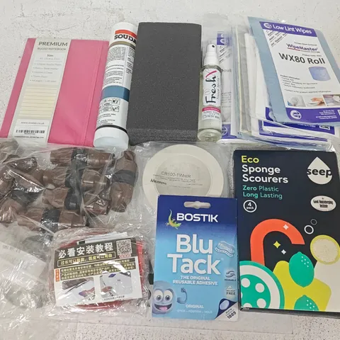 LOT OF APPROXIMATELY 22 ASSORTED HOUSEHOLD ITEMS TO INCLUDE SPONGE SCOURERS ACTIVEWEAR DETERGENT AND RULED NOTEBOOKS