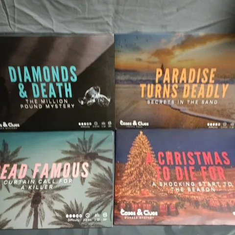 LOT OF 4 MURDER MYSTERY BOXES (DIAMONDS & DEATH; PARADISE TURNS DEADLY; DEAD FAMOUS; A CHRISTMAS TO DIE FOR)