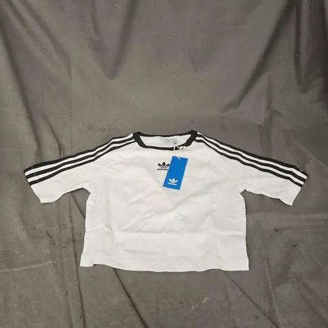 ADIDAS 3 STRIPE BABY TEE IN WHITE/BLACK - SIZE S