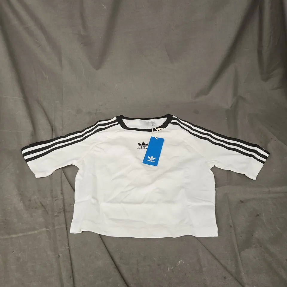 ADIDAS 3 STRIPE BABY TEE IN WHITE/BLACK - SIZE S