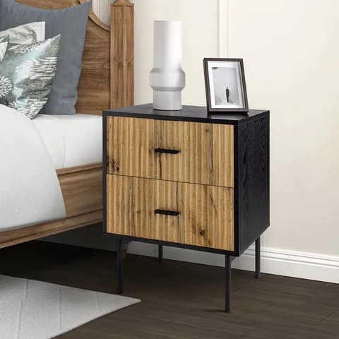 BOXED RUYLE CONTEMPORARY CLASSIC 2 DRAWER BEDSIDE TABLE - BLACK (1 BOX)