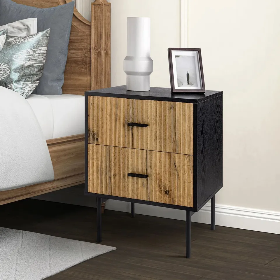 BOXED RUYLE CONTEMPORARY CLASSIC 2 DRAWER BEDSIDE TABLE - BLACK (1 BOX)