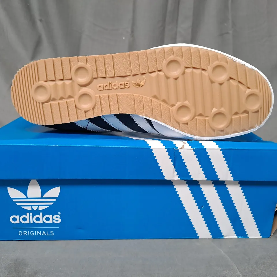 BOXED PAIR OF ADIDAS SAM SUPER SUEDE SHOES IN NAVY UK SIZE 8