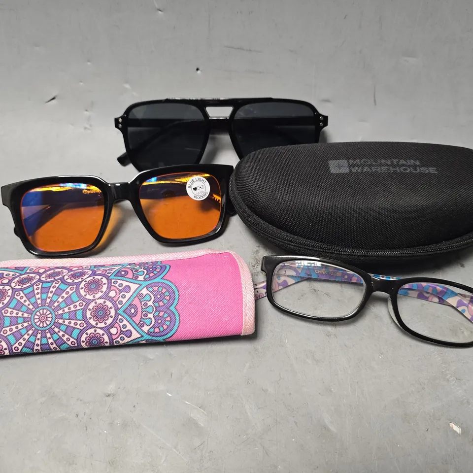 APPROXIMATELY 8 ASSORTED VISION CARE ITEMS TO INCLUDE - SUN GLASSES ,CARRY CASE  , EYEWEAR GLASSES