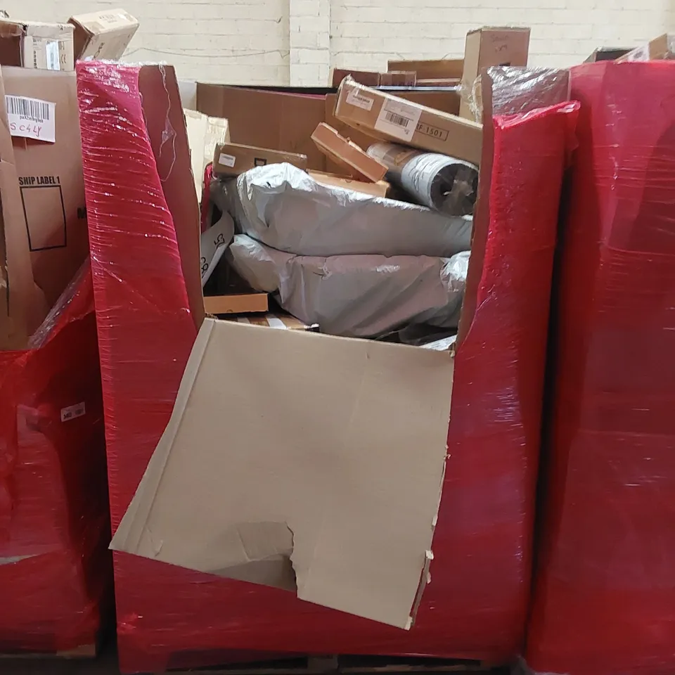 PALLET OF ASSORTED HOUSEHOLD GOODS AND PRODUCTS TO INCLUDE; KEPLIN SHOE RACKS, FOHO VACUUM STANDS, WALL MOUNTED MIRROR, DRY ERASE SENTENCE STRIPS ETC