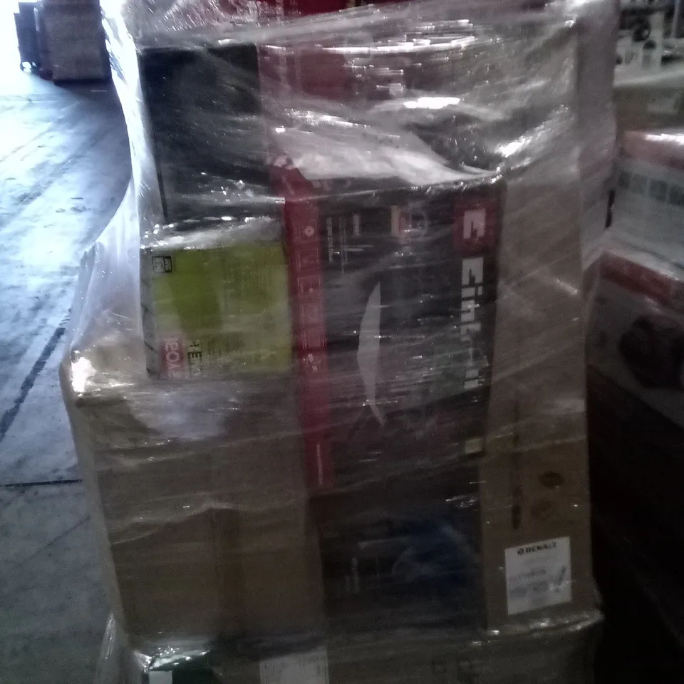 PALLET OF APPROXIMATELY 14 ASSORTED ELECTRICAL ITEMS TO INCLUDE STRIMMERS, SAWS , LAWNMOWERS , ETC 