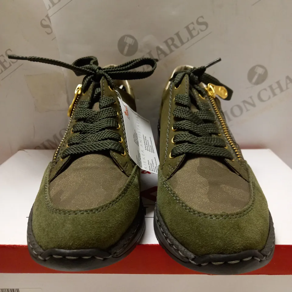 RIEKER KHAKI WEDGE TRAINERS - SIZE 4