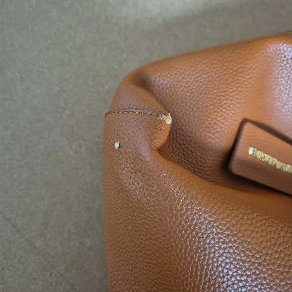 EMPORIO ARMANI BROWN PEBBLED LEATHER HANDBAG WITH DETACHABLE BRANDED STRAP