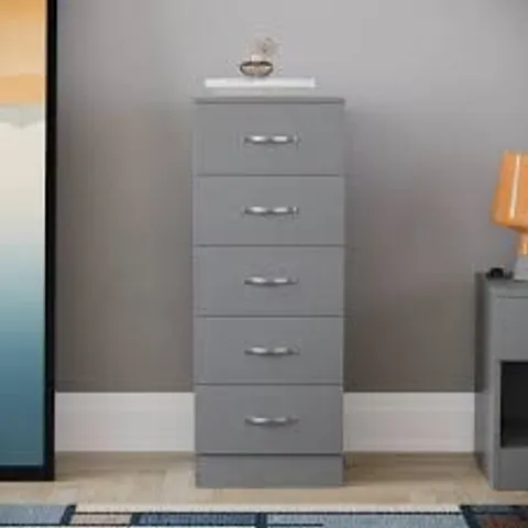 BOXED RIANO 5 DRAWER NARROW CHEST - GREY (1 BOX)