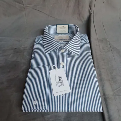 HAWES & CURTIS WARWICK DC BENGAL STRIPE SHIRT IN NAVY/WHITE SIZE 17/36