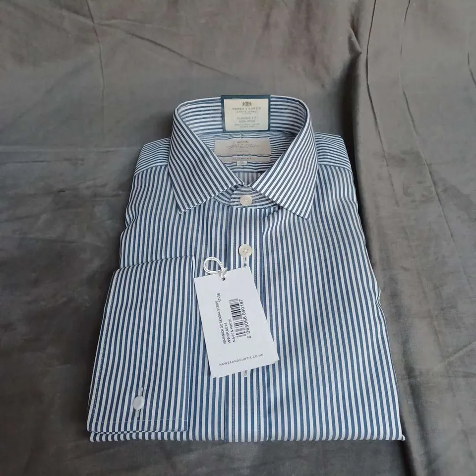 HAWES & CURTIS WARWICK DC BENGAL STRIPE SHIRT IN NAVY/WHITE SIZE 17/36