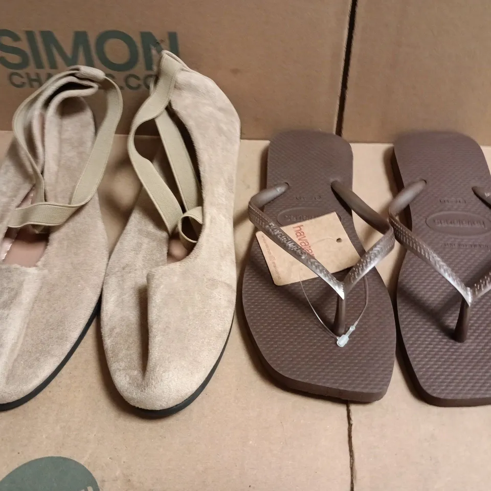 BOX OF APPROXIMATELY 15 ASSORTED PAIRS OF SHOES AND FOOTWEAR ITEMS IN VARIOUS COLOURS, STYLES, AND SIZES - COLLECTION ONLY