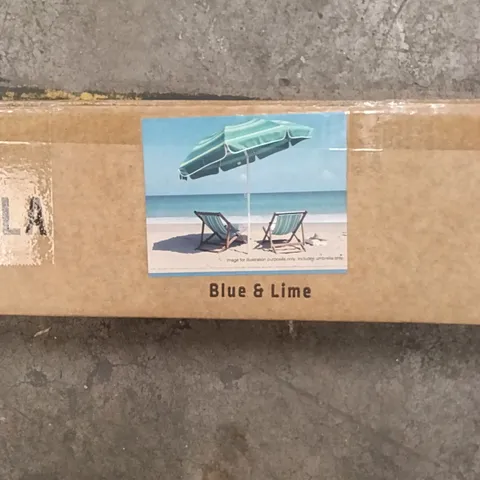 BOXED BEACH UMBRELLA BLUE AND LIME 2M