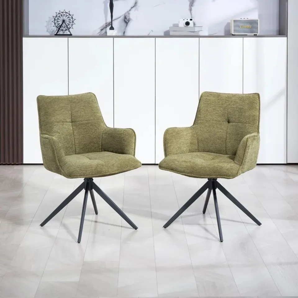 BOXED 360 SWIVEL DINING CHAIRS SET OF 2 MODERN UPHOLSTERED ARMCHAIRS